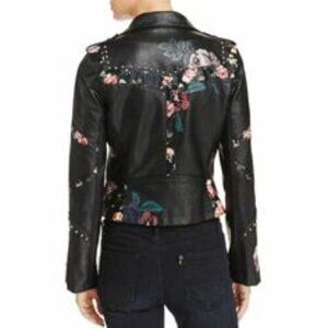 NWT Blank NYC Womens Floral Inset Faux Leather Moto Jacket X-Small